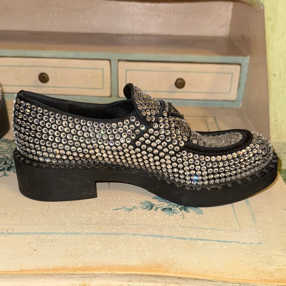 💎Prada Black Loafers with Crystals Embellishment Everywhere💎 - Picture 7 of 15